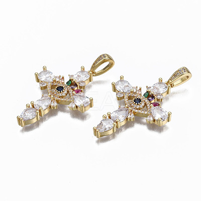 Brass Micro Pave Clear Cubic Zirconia Pendants ZIRC-N039-152-NF-1