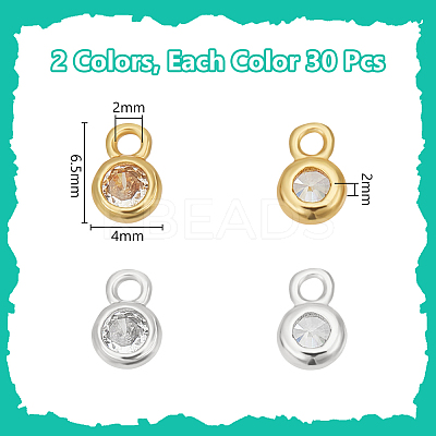 60Pcs 2 Colors Brass Pave Clear Cubic Zirconia Charms KK-WR0001-53-1