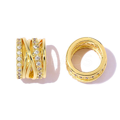 Criss Cross Brass Clear Cubic Zirconia European Beads KK-OY001-07G-1