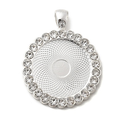 Flat Round Alloy Rhinestone Pendant Cabochon Settings ALRI-T351-01S-1