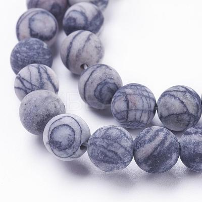 Natural Black Silk Stone/Netstone Beads Strands G-F520-57-6mm-1