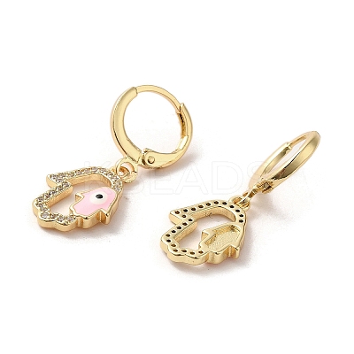 Hamsa Hand with Evil Eye Real 18K Gold Plated Brass Dangle Leverback Earrings EJEW-Q797-22G-01-1