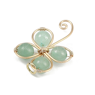Copper Wire Wrapped Natural Green Aventurine Shamrock Pendants PALLOY-JF02945-02-1