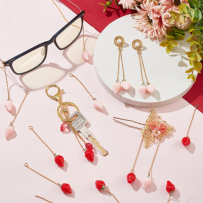 20Pcs 2 Colors Opaque Resin Simulation Strawberry Pendant Decorations for Keychain AJEW-AB00085-1
