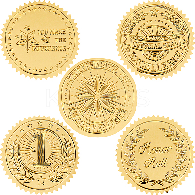 50 Sheets 5 Styles Plastic Self Adhesive Gold Foil Embossed Stickers DIY-CP0010-42-1