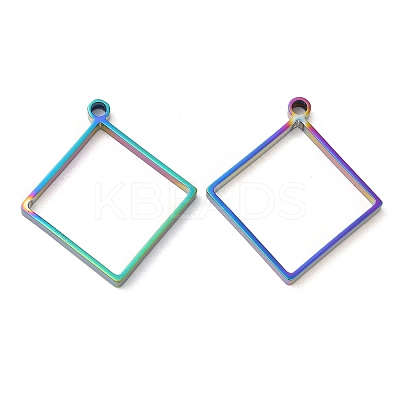 304 Stainless Steel Open Back Bezel Rhombus Pendants STAS-Z040-02A-RC-1