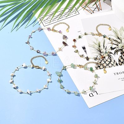 10Pcs Natural Mixed Gemstone Chip Beaded Anklets Set AJEW-PH0004-76-1