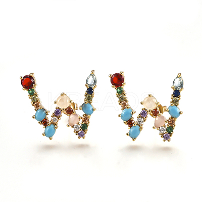 (Jewelry Parties Factory Sale)Brass Micro Pave Cubic Zirconia Ear Studs EJEW-S201-41W-1