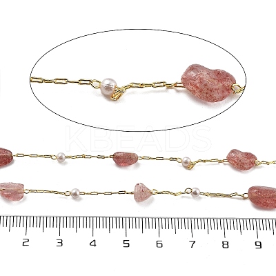 Natural Strawberry Quartz & Glass Link Chains CHC-K014-12G-05-1