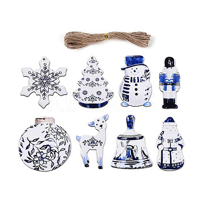 8Pcs Christmas UV Single Face Printed Wood Pendant Decorations WOOD-N020-18-1