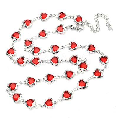 304 Stainless Steel & Glass Heart Link Chain Necklaces NJEW-P315-03P-06-1