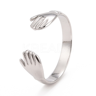 Non-Tarnish 304 Stainless Steel Double Hand Hug Open Cuff Ring for Women LS-RJEW-C025-08B-P-1