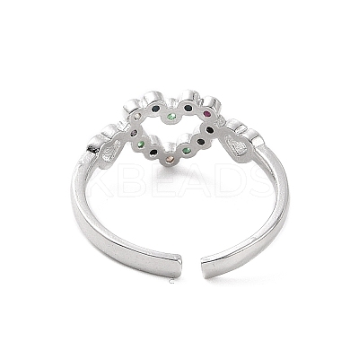 Colorful Cubic Zirconia Double Heart Open Cuff Ring RJEW-C061-02P-1