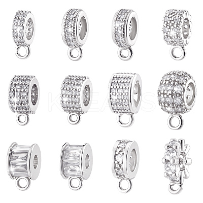 12Pcs 12 Styles Brass Micro Pave Cubic Zirconia Tube Bails KK-PH0013-25-1