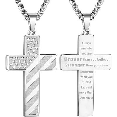 American Flag Bible Cross 304 Stainless Steel Pendant Necklaces for Men FS-WGFCD71-13-1