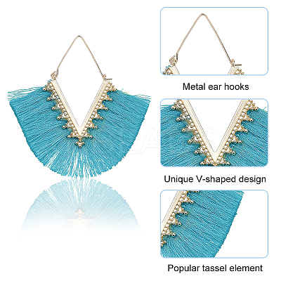 10 Pairs 10 Colors Rhombus Cotton Tassel Big Hoop Earrings EJEW-AN0001-27-1