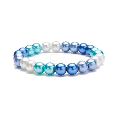 Glass Pearl Round Beaded Stretch Bracelet for Women BJEW-JB08532-1