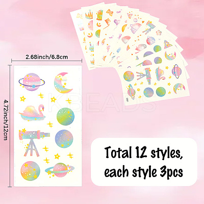 36Pcs 2 Style PVC Waterproof Self-Adhesive Picture Stickers STIC-SP0001-09C-1