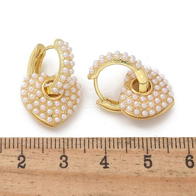 Rack Plating Brass Heart Dangle Hoop Earrings with ABS Imitation Pearl Beaded EJEW-R152-06G-1