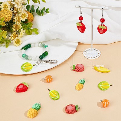 36Pcs 6 Styles Fruits Opaque Resin Pendants RESI-SC0003-36-1