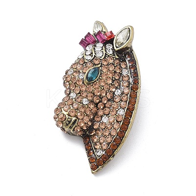 Horse's Head Alloy Rhinestone Brooches LS-JEWB-E041-18AB-03-1