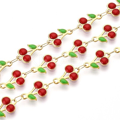 304 Stainless Steel Enamel Cherry Link Chains CHS-N005-01A-G-1