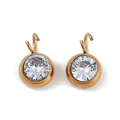 Ion Plating(IP) 304 Stainless Steel Micro Pave Cubic Zirconia Charms STAS-Z094-02G-10-1