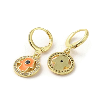 Hamsa Hand Real 18K Gold Plated Brass Dangle Leverback Earrings EJEW-Q797-10G-04-1