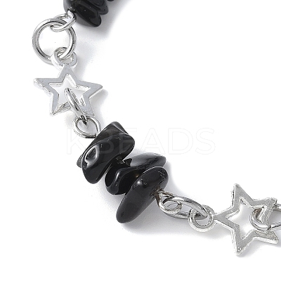 Natural Obsidian Chip Link Bracelets BJEW-JB11592-02-1