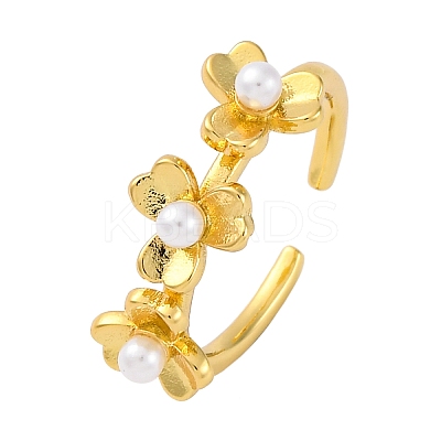 Flower Brass Open Cuff Rings for Women RJEW-G341-01G-1