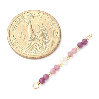 Faceted Round Natural Ruby & Pink Tourmaline & Potato Natural Cultured Freshwater Pearl Beaded Connector Charms PALLOY-JF03531-09-1
