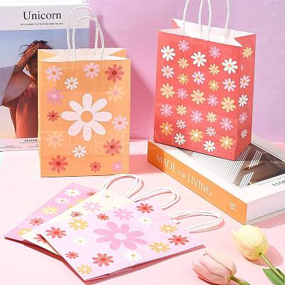 12Pcs 5 Colors Rectangle with Sunflower Pattern Paper Gift Bags CARB-FS0001-06-1