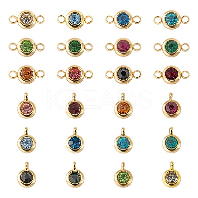 24Pcs 12 Colors 304 Stainless Steel Rhinestone Charms & Links connectors STAS-LS0001-28G-1