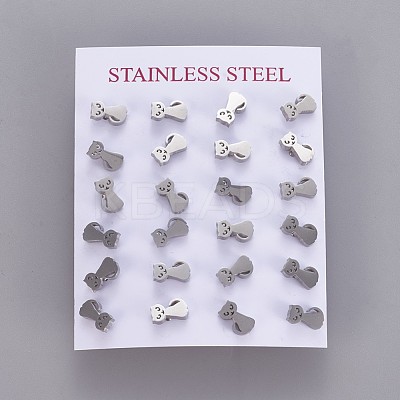 Tarnish Resistant 304 Stainless Steel Kitten Stud Earrings EJEW-F227-11P-1