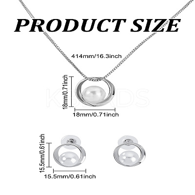 1 Set Alloy & Round Imitation Pearl Pendant Necklaces & Stud Earrings Sets SJEW-LP0001-57P-1