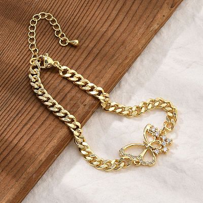 Brass Micro Pave Clear Cubic Zirconia Link Bracelets BJEW-Z082-03G-01-1