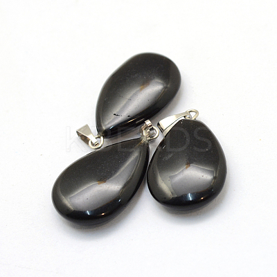 Teardrop Natural Black Stone Pendants G-Q368-13-1