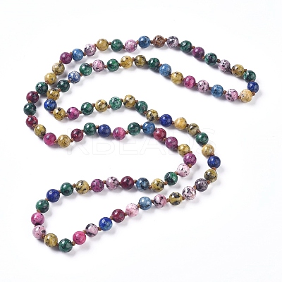 Dyed Natural Sesame Jasper/Kiwi Jasper Beaded Necklaces NJEW-P249-B01-1