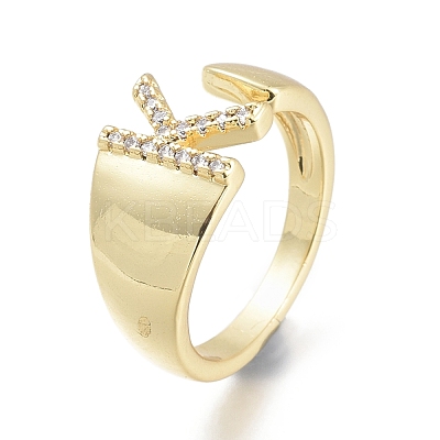 Brass Micro Pave Clear Cubic Zirconia Cuff Rings X-RJEW-F103-13K-G-1