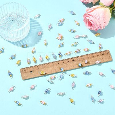 96Pcs 2 Colors Glass Pearl Round Connector Charms PALLOY-FS00063-1
