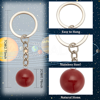 6Pcs 6 Styles Round Natural & Synthetic Gemstone Pendant Keychain KEYC-DR0001-02-1