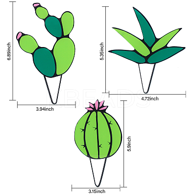 3Pcs 3 Style Stained Acrylic Cactus/Agave Aloe Potted Ornaments DJEW-GL0001-05-1