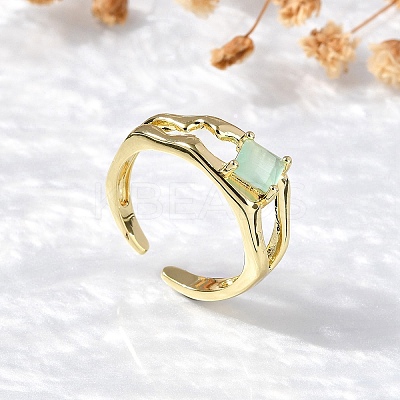 Square Brass Cat Eye Cuff Rings RJEW-G344-01G-03-1