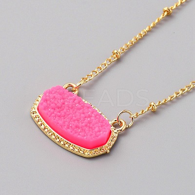 Simulated Druzy Resin Oval Pendant Necklace with Alloy Satellite Chains NJEW-WH0016-39G-03-1