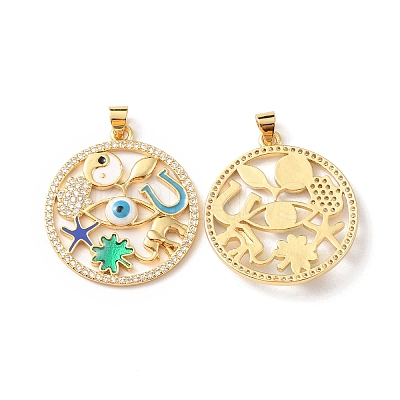 Rack Plating Brass Micro Pave Cubic Zirconia Pendants KK-F852-14G-1