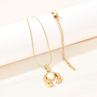 304 Stainless Steel with Acrylic Imitation Pearl Pendant Necklaces NJEW-H088-05A-G-1