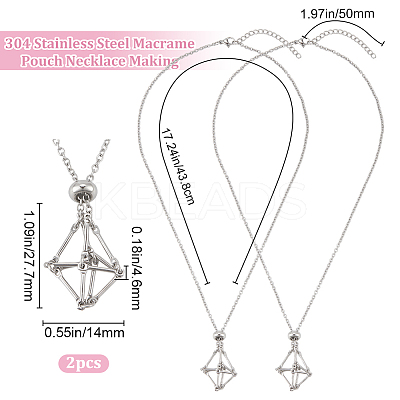 2Pcs 304 Stainless Steel Macrame Pouch Necklace Making for Gemstone Nuggets NJEW-BBC0001-23-1