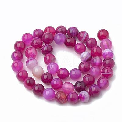 Dyed Natural Striped Agate/Banded Agate Round Bead Strands G-R342-10mm-04-1