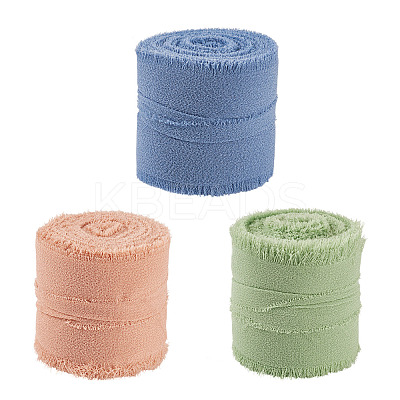 3 Rolls Polyester Raw Edges Ribbons SRIB-TAC0002-26D-1