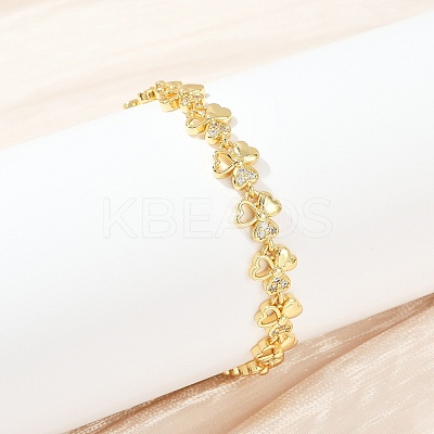 Brass Micro Pave Clear Cubic Zirconia Link Bracelets for Women BJEW-F504-14G-1